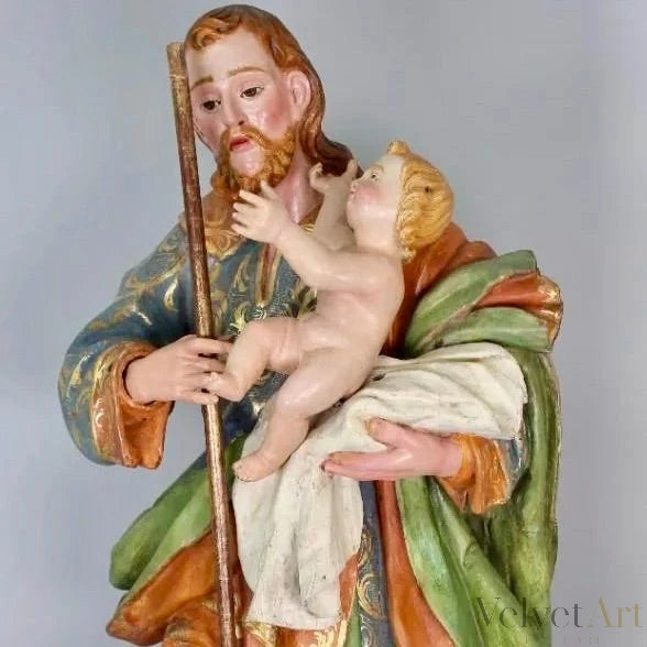 "San José con el Niño" | Escultura de Madera Policromada | Escuela Española Siglo XVIII