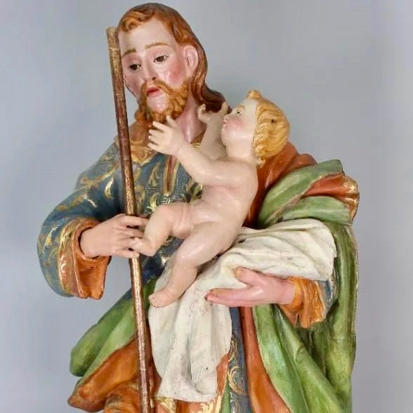 "San José con el Niño" | Escultura de Madera Policromada | Escuela Española Siglo XVIII