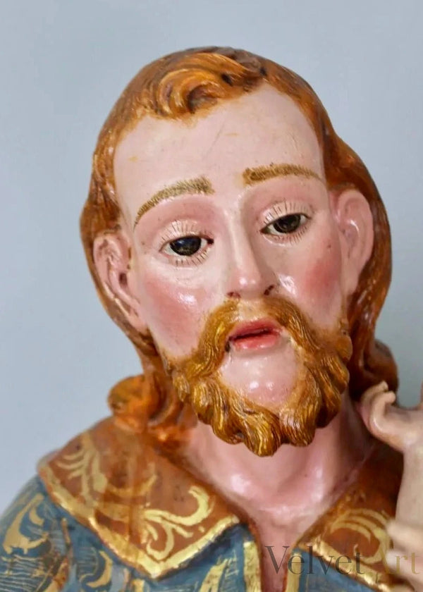 "San José con el Niño" | Escultura de Madera Policromada | Escuela Española Siglo XVIII