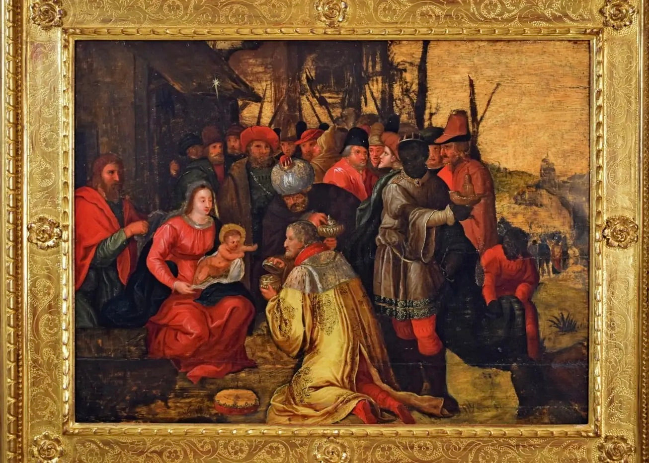 Frans Francken III | Adoración de los Magos | Óleo sobre tabla con fondo dorado | Siglo XVII