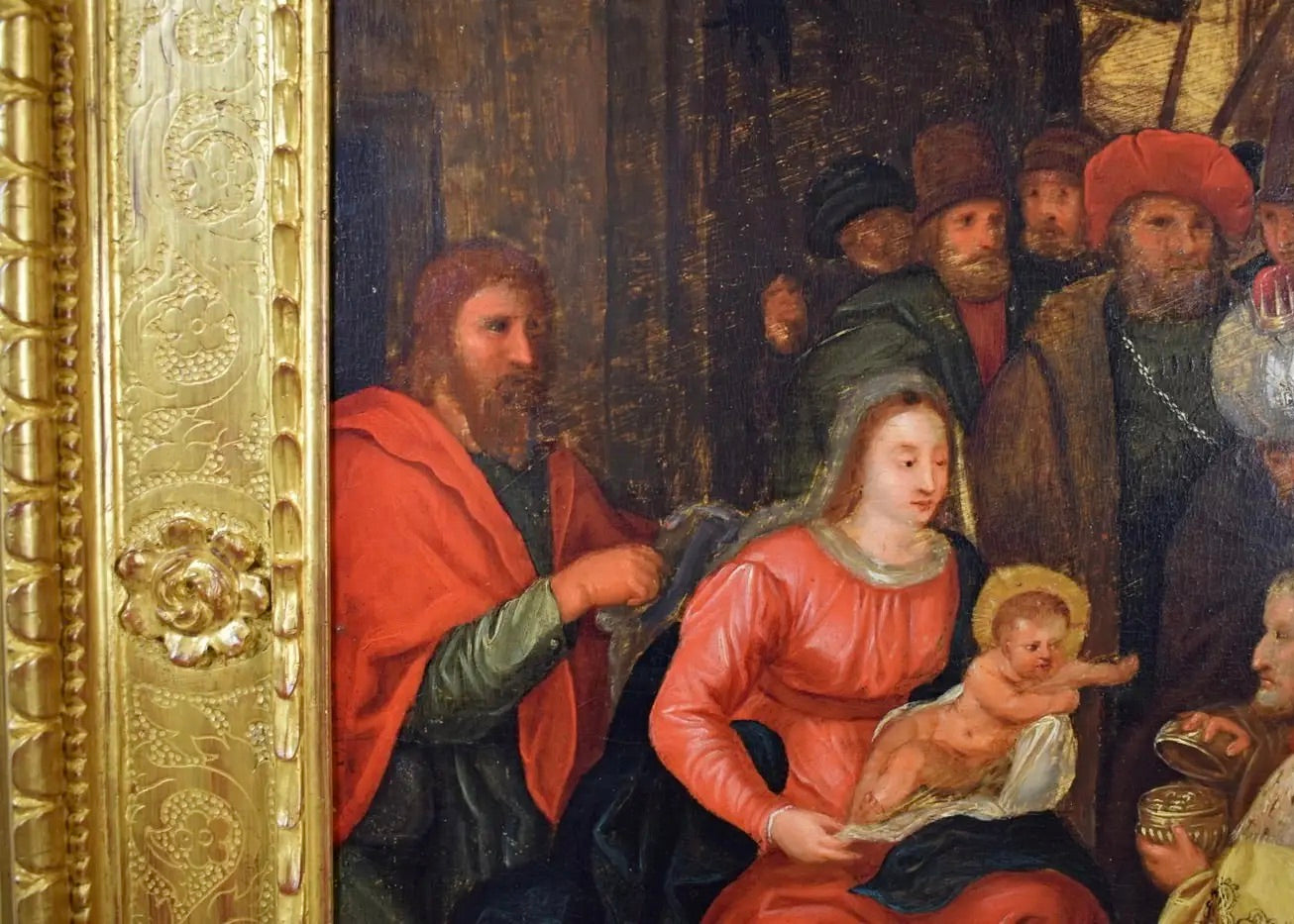 Frans Francken III | Adoración de los Magos | Óleo sobre tabla con fondo dorado | Siglo XVII