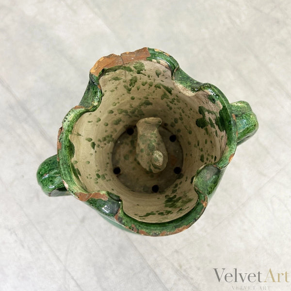 Jarrón ceremonial verde antiguo con pájaro