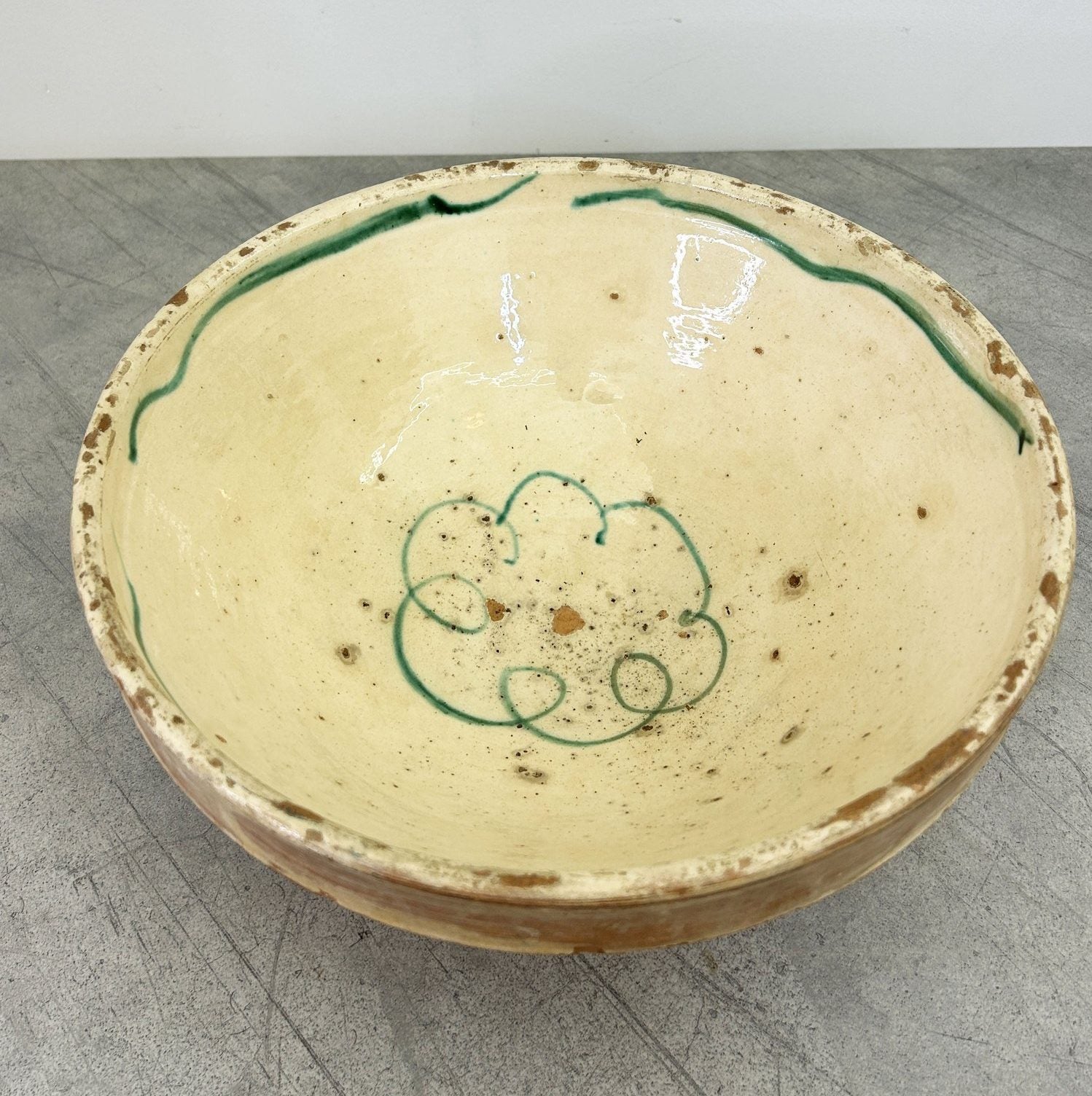 Antiguo cuenco calabrés pintado a mano de cerámica italiana siglo XIX