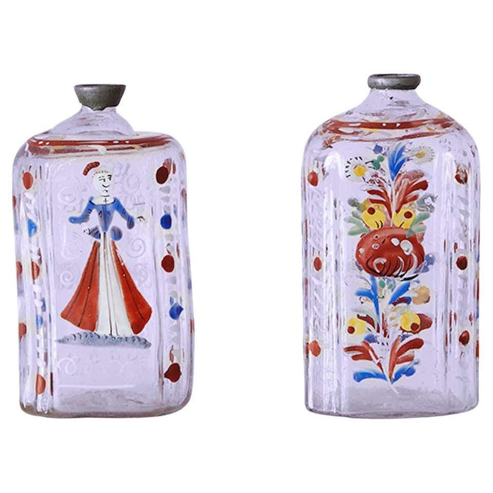Botellas de Vidrio Esmaltadas Alemanas, Siglo XVIII